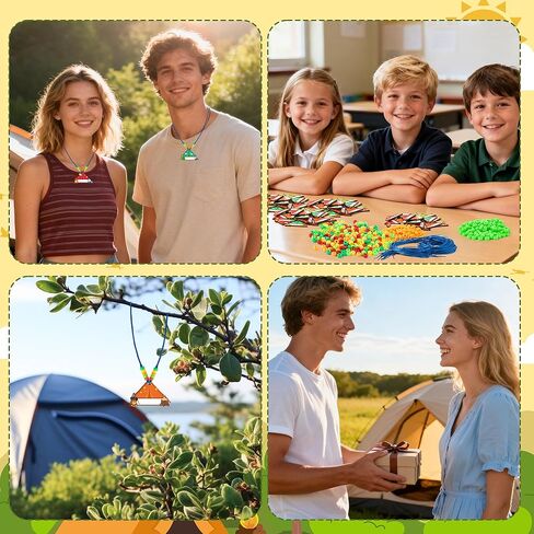 TICIAGA Camping Beaded Necklace Craft - 24 Pack Summer Camping Jewelry Making Set with Colorful Beads and Wooden Tent Name Tags Nature Explorer Vbs Classroom Activities & Outdoor Adventure Party Favor in Saudi Arabia