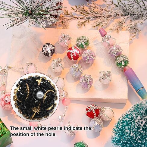 Decoendiy 16Pcs Rhinestone Focal Beads for Pens,Fancy Bling Glitter Sparkle Chunky Diamond Straight Hole Printed Star/Moon Acrylic Beads with Chain,for Jewelry Keychain DIY Making in Kuwait