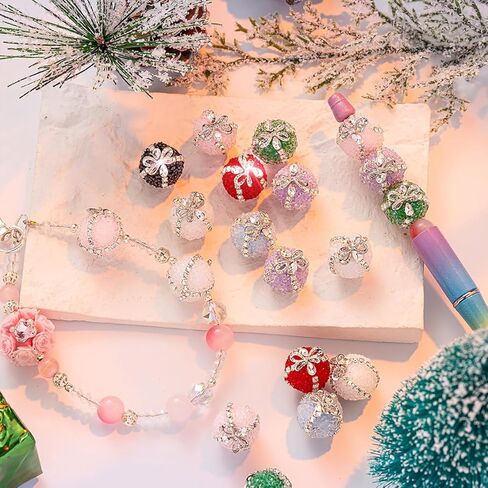 Decoendiy 16Pcs Rhinestone Focal Beads for Pens,Fancy Bling Glitter Sparkle Chunky Diamond Straight Hole Printed Star/Moon Acrylic Beads with Chain,for Jewelry Keychain DIY Making in Kuwait