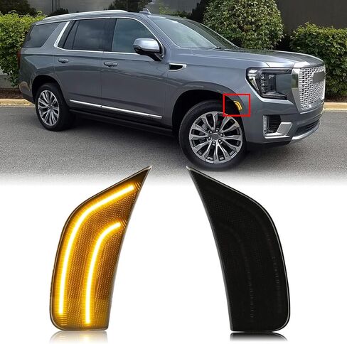 Smoked Lens LED Side Marker Light Compatible with 2021-2024 Yukon/Tahoe/Yukon Denali/Yukon XL/Escalade/Suburban/Escalade ESV Driver Passenger Sidemarkers Lamp Orange Front Turn Singal Lights in Saudi Arabia