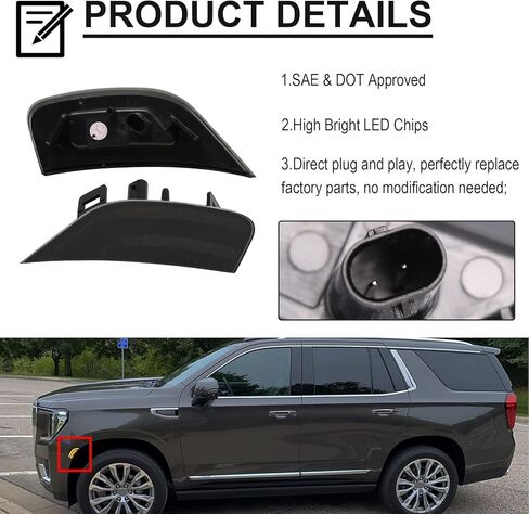 Smoked Lens LED Side Marker Light Compatible with 2021-2024 Yukon/Tahoe/Yukon Denali/Yukon XL/Escalade/Suburban/Escalade ESV Driver Passenger Sidemarkers Lamp Orange Front Turn Singal Lights in Saudi Arabia
