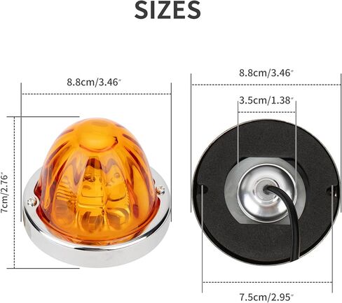 Glass Lens Watermelon Lights, LED Top Clearance Side Marker Turn Signal Lights with Glass Lens Amber Light for Trucks (2pcs amber lens amber light) in Saudi Arabia