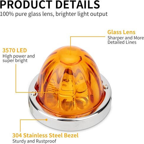 Glass Lens Watermelon Lights, LED Top Clearance Side Marker Turn Signal Lights with Glass Lens Amber Light for Trucks (2pcs amber lens amber light) in Saudi Arabia