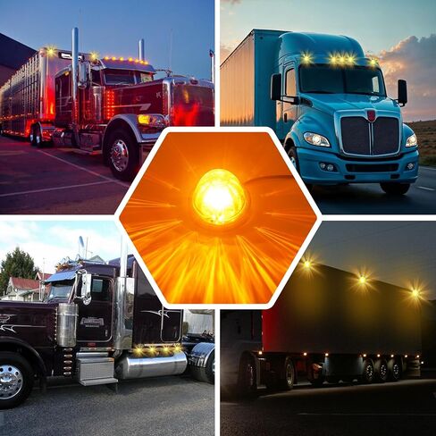 Glass Lens Watermelon Lights, LED Top Clearance Side Marker Turn Signal Lights with Glass Lens Amber Light for Trucks (2pcs amber lens amber light) in Saudi Arabia