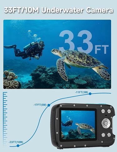 16FT Underwater Camera with Floating Strap and 32G Card, 30MP 18X Zoom Rechargeable Waterproof Camera for Snorkeling Swimming in Kuwait