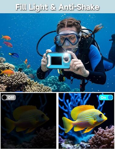16FT Underwater Camera with Floating Strap and 32G Card, 30MP 18X Zoom Rechargeable Waterproof Camera for Snorkeling Swimming in Kuwait