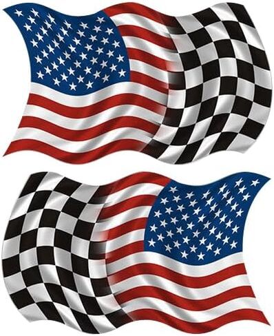 American Checkered Racing Flag Decal Set 5"x3" USA Race Car Sticker in Saudi Arabia