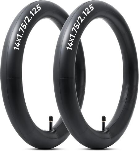 أنابيب داخلية للدراجة 14 × 1.75/2.125، أنابيب دراجة 14 بوصة مع جذع صمام شريدر متوافقة مع أنابيب إطارات الدراجة 14 × 1.75 14 × 1.9 14 × 1.95 14 × 2.0 14 × 2.10 14 × 2.125 (قطعتان) in Kuwait
