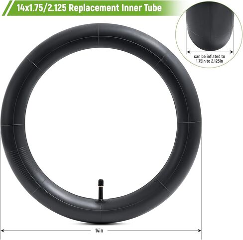 أنابيب داخلية للدراجة 14 × 1.75/2.125، أنابيب دراجة 14 بوصة مع جذع صمام شريدر متوافقة مع أنابيب إطارات الدراجة 14 × 1.75 14 × 1.9 14 × 1.95 14 × 2.0 14 × 2.10 14 × 2.125 (قطعتان) in Kuwait