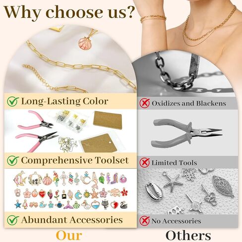 18K Gold Silver Necklace Chains for Jewelry Making - 79FT 16 Rolls Bracelet Chains with Charms - Letter Pendants, Jump Rings, Lobster Clasps, Pliers and Accessories for DIY Jewelry Crafting Gifts in Saudi Arabia