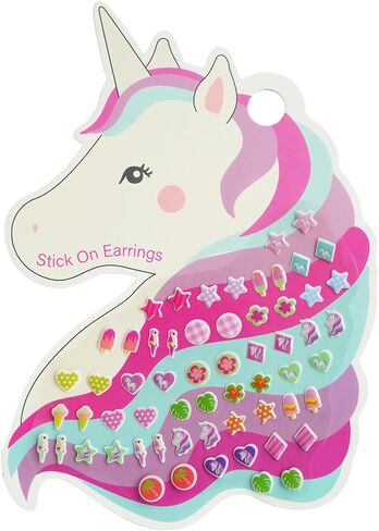 30 Pairs Sticker Earrings Girls Stick On Earrings - Unicorn 3D Self-Adhesive Jewelry Stickers Craft Gem Stickers Girls Sticker Earrings for Toddlers (Style-02) in Saudi Arabia