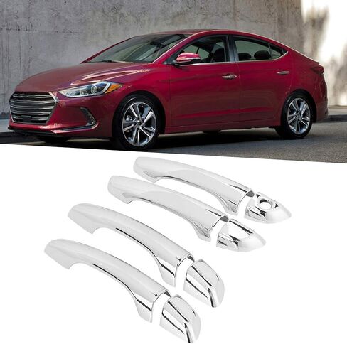 Qiilu Car Exterior Door Handle Cover Trim for Hyundai Elantra 2018-2019 8pcs Car Door Handle Grip Covers Exterior ABS Silver for Left-Hand Driving in Kuwait