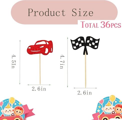 36Pcs Race Car Cupcake Toppers – Racing Birthday Decorations for Boys – Party Supplies, Cake Picks & Favors for Race Themed Celebration in Saudi Arabia