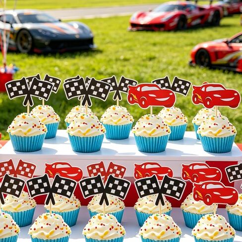36Pcs Race Car Cupcake Toppers – Racing Birthday Decorations for Boys – Party Supplies, Cake Picks & Favors for Race Themed Celebration in Saudi Arabia