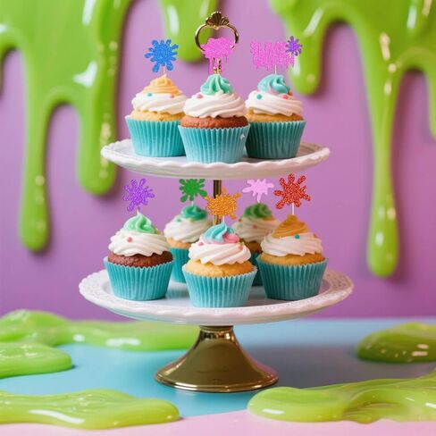 Slime Queen Birthday Cake Decorations - Colorful Glitter Happy Birthday Cake Cupcake Toppers for Kids Girls Boys Slime Splatter Splash Paint Art Themed Birthday Party Supplies Decoration in Saudi Arabia