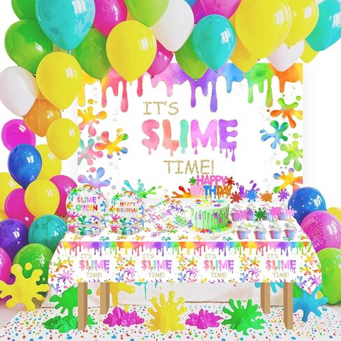 Slime Queen Birthday Cake Decorations - Colorful Glitter Happy Birthday Cake Cupcake Toppers for Kids Girls Boys Slime Splatter Splash Paint Art Themed Birthday Party Supplies Decoration in Saudi Arabia