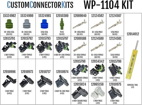 Delphi GENUINE OEM WeatherPack Connector Kit WP-1104: Sealed Weatherproof Automotive Electrical Connectors 20-12 Gauge 1104 Piece Kit in Saudi Arabia
