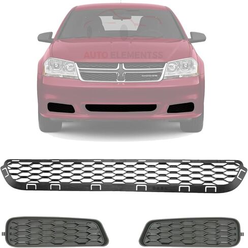 Front Bumper Grille + Fog Light Cover Trims For 2011-2014 Dodge Avenger Direct Replacement in Saudi Arabia