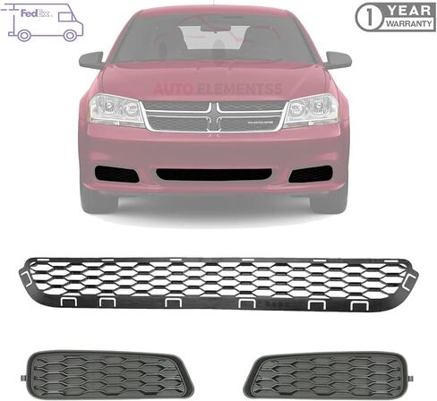 Front Bumper Grille + Fog Light Cover Trims For 2011-2014 Dodge Avenger Direct Replacement in Saudi Arabia