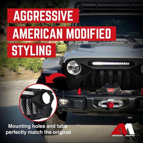 AMERICAN MODIFIED Demon Grille with LED Off Road Lights Compatible with 2018 to 2021 Wrangler JL and Gladiator JT without Trailcam, Matte Black in Saudi Arabia