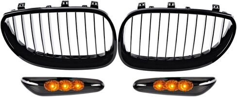 Front Glossy Black Wide Kidney Center Grilles Compatible with 2003-2010 BMW E60 E61 5 Series Replacement in Kuwait