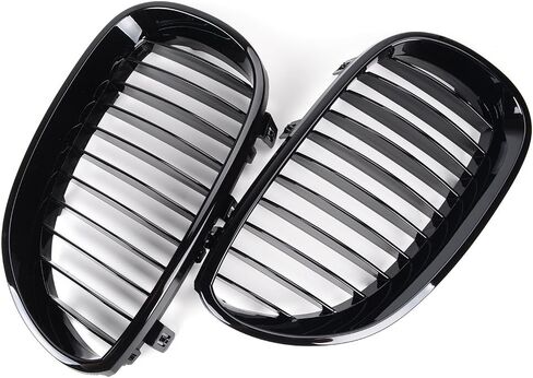 Front Glossy Black Wide Kidney Center Grilles Compatible with 2003-2010 BMW E60 E61 5 Series Replacement in Kuwait