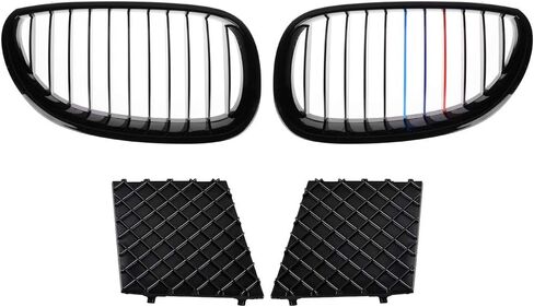 Front Glossy Black Wide Kidney Center Grilles Compatible with 2003-2010 BMW E60 E61 5 Series Replacement in Kuwait