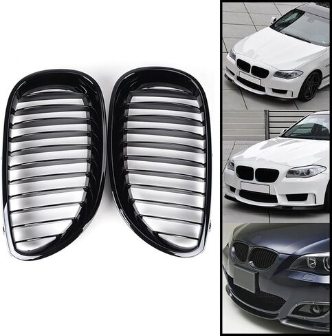 Front Glossy Black Wide Kidney Center Grilles Compatible with 2003-2010 BMW E60 E61 5 Series Replacement in Kuwait