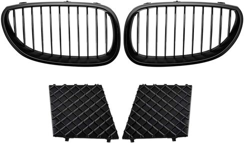 Front Glossy Black Wide Kidney Center Grilles Compatible with 2003-2010 BMW E60 E61 5 Series Replacement in Kuwait