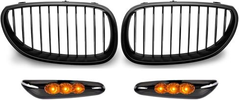 Front Glossy Black Wide Kidney Center Grilles Compatible with 2003-2010 BMW E60 E61 5 Series Replacement in Kuwait