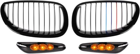 Front Glossy Black Wide Kidney Center Grilles Compatible with 2003-2010 BMW E60 E61 5 Series Replacement in Kuwait