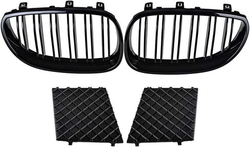 Front Glossy Black Wide Kidney Center Grilles Compatible with 2003-2010 BMW E60 E61 5 Series Replacement in Kuwait