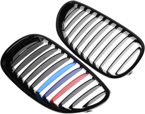 Front Glossy Black Wide Kidney Center Grilles Compatible with 2003-2010 BMW E60 E61 5 Series Replacement in Kuwait