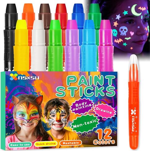 nsxsu Glow in the Dark Face Paint Sticks for Kids 8 Colors, Neon Body Paint Crayons Fluorescent under Black Light, Washable UV Paint Pens for Birthday Glow Party, Pride 4th of July Accessories in Saudi Arabia
