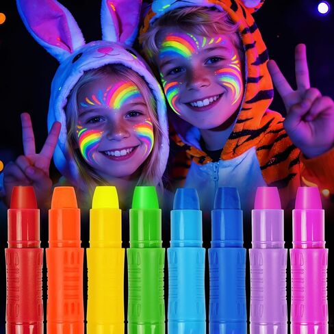 nsxsu Glow in the Dark Face Paint Sticks for Kids 8 Colors, Neon Body Paint Crayons Fluorescent under Black Light, Washable UV Paint Pens for Birthday Glow Party, Pride 4th of July Accessories in Saudi Arabia