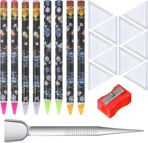 20Pcs Rhinestone Picker Tool Kit, 8 Self-Adhesive Wax Pencil for Rhinestones, 10 Rhinestone Trays, Nail Art Gem Dotting Crystal Pick up Tools with Pick up Tweezers Sharpener in Kuwait