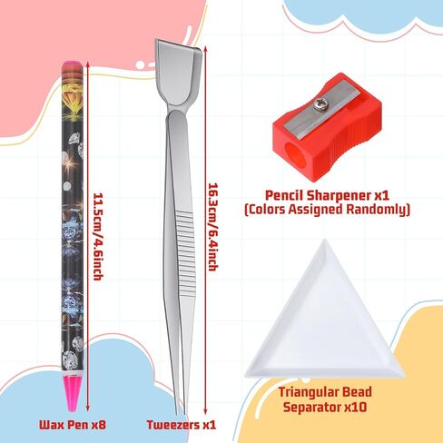 20Pcs Rhinestone Picker Tool Kit, 8 Self-Adhesive Wax Pencil for Rhinestones, 10 Rhinestone Trays, Nail Art Gem Dotting Crystal Pick up Tools with Pick up Tweezers Sharpener in Kuwait