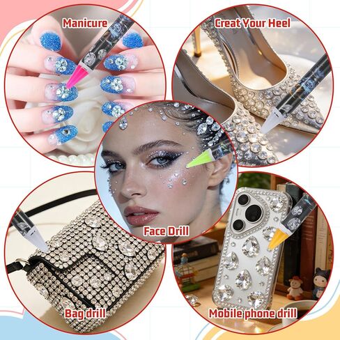 20Pcs Rhinestone Picker Tool Kit, 8 Self-Adhesive Wax Pencil for Rhinestones, 10 Rhinestone Trays, Nail Art Gem Dotting Crystal Pick up Tools with Pick up Tweezers Sharpener in Kuwait