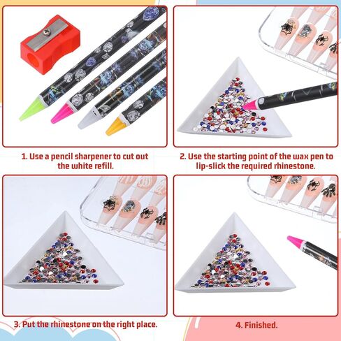 20Pcs Rhinestone Picker Tool Kit, 8 Self-Adhesive Wax Pencil for Rhinestones, 10 Rhinestone Trays, Nail Art Gem Dotting Crystal Pick up Tools with Pick up Tweezers Sharpener in Kuwait