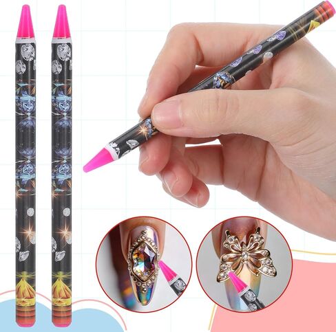 20Pcs Rhinestone Picker Tool Kit, 8 Self-Adhesive Wax Pencil for Rhinestones, 10 Rhinestone Trays, Nail Art Gem Dotting Crystal Pick up Tools with Pick up Tweezers Sharpener in Kuwait
