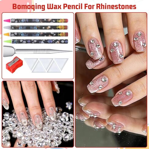 20Pcs Rhinestone Picker Tool Kit, 8 Self-Adhesive Wax Pencil for Rhinestones, 10 Rhinestone Trays, Nail Art Gem Dotting Crystal Pick up Tools with Pick up Tweezers Sharpener in Kuwait
