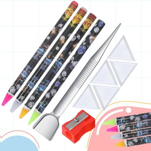 20Pcs Rhinestone Picker Tool Kit, 8 Self-Adhesive Wax Pencil for Rhinestones, 10 Rhinestone Trays, Nail Art Gem Dotting Crystal Pick up Tools with Pick up Tweezers Sharpener in Kuwait