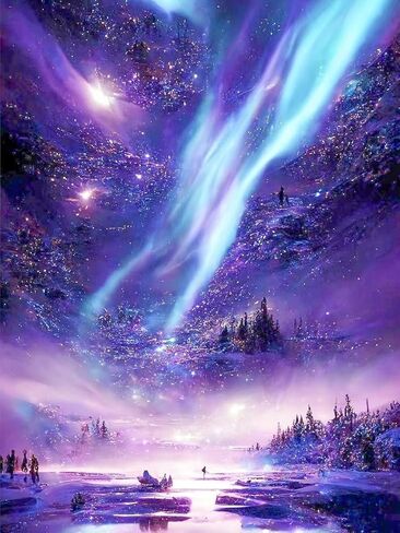 Aurora Diamond Art Kits for Adults, 5D Aurora Moon Diamond Painting Kits for Beginners, DIY Full Drill Moon Dots Gem Art Paint for Home Wall Decor 12 x 16 Inch in Kuwait