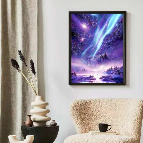 Aurora Diamond Art Kits for Adults, 5D Aurora Moon Diamond Painting Kits for Beginners, DIY Full Drill Moon Dots Gem Art Paint for Home Wall Decor 12 x 16 Inch in Kuwait
