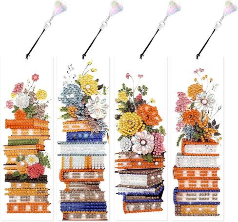 ZLFSRQ 4Pcs Diamond Art Bookmarks for Adults DIY Diamond Painting Bookmarks with Pendant Handmade Bookmark Gifts for Women Book Lovers Flower Book Mark Making Kit Supplies Graduation Birthday Gifts in Saudi Arabia