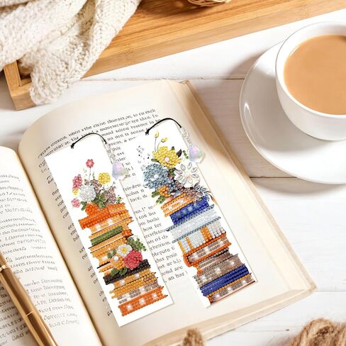ZLFSRQ 4Pcs Diamond Art Bookmarks for Adults DIY Diamond Painting Bookmarks with Pendant Handmade Bookmark Gifts for Women Book Lovers Flower Book Mark Making Kit Supplies Graduation Birthday Gifts in Saudi Arabia