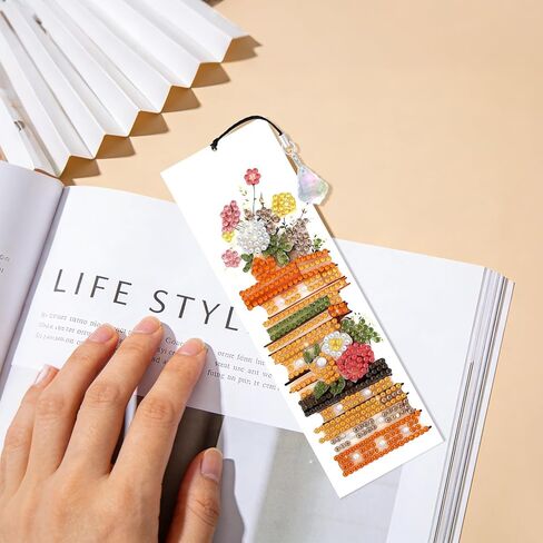 ZLFSRQ 4Pcs Diamond Art Bookmarks for Adults DIY Diamond Painting Bookmarks with Pendant Handmade Bookmark Gifts for Women Book Lovers Flower Book Mark Making Kit Supplies Graduation Birthday Gifts in Saudi Arabia