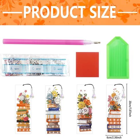 ZLFSRQ 4Pcs Diamond Art Bookmarks for Adults DIY Diamond Painting Bookmarks with Pendant Handmade Bookmark Gifts for Women Book Lovers Flower Book Mark Making Kit Supplies Graduation Birthday Gifts in Saudi Arabia