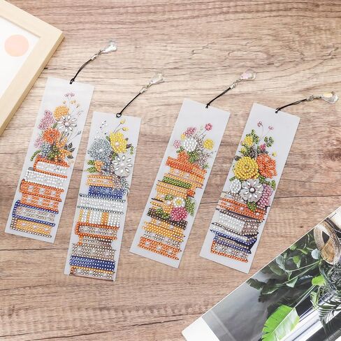 ZLFSRQ 4Pcs Diamond Art Bookmarks for Adults DIY Diamond Painting Bookmarks with Pendant Handmade Bookmark Gifts for Women Book Lovers Flower Book Mark Making Kit Supplies Graduation Birthday Gifts in Saudi Arabia