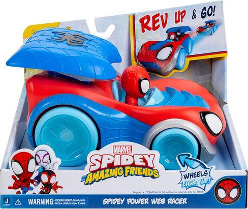 Jazwares Marvel Spidey and His Amazing Friends Power Web Racer - 8-Inch Vehicle with Rev Up Spoiler, Light Up Wheels, and Built-in-Character in Kuwait